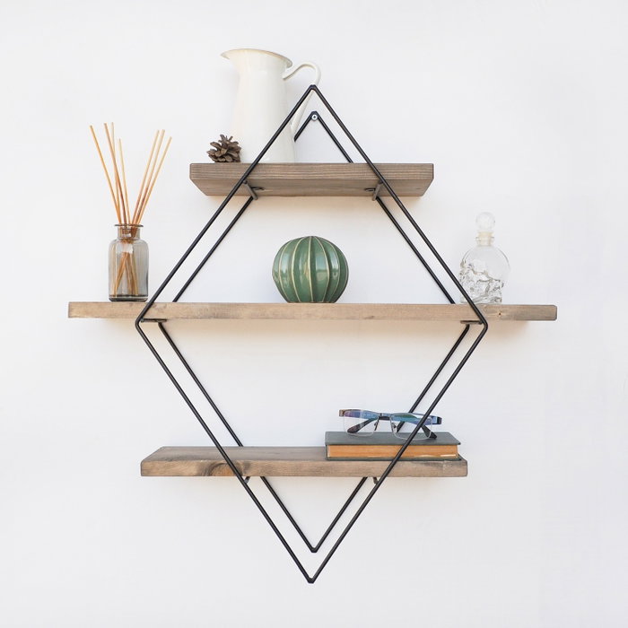 Hanah Home Wr007 Estantería Decorativa de Pared de Madera Nogal y Negro